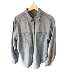 Eddie Bauer Light Wash Denim Shirt Mens Large Cotton Button Down Casual Fit